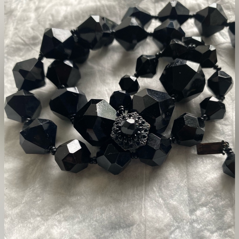 Miriam Haskell Vintage Black Triangle Bead Neckla… - image 2